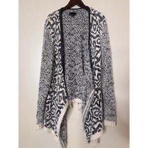 Jeans by Buffalo Womens XL Black White Fuzzy Geometric Open Front Cardigan Trim
